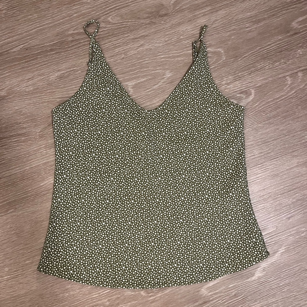 Abercrombie and Fitch Women’s Green and White Polka Dot Tank
